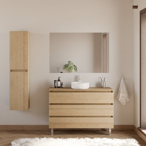 Meuble De Salle De Bain 120cm Plateau Et Vasque Ronde - 3 Tiroirs - Sans Miroir - Nebraska - Mayor
