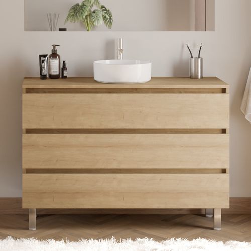 Meuble De Salle De Bain 120cm Plateau Et Vasque Ronde - 3 Tiroirs - Sans Miroir - Nebraska - Mayor