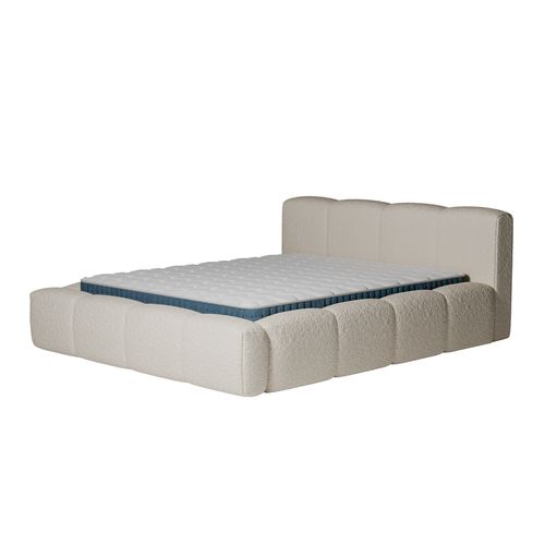 Ensemble Matelas Hybride Jade Épais. 26cm Et Lit Coffre Beige Tissu Bouclé 180x200cm
