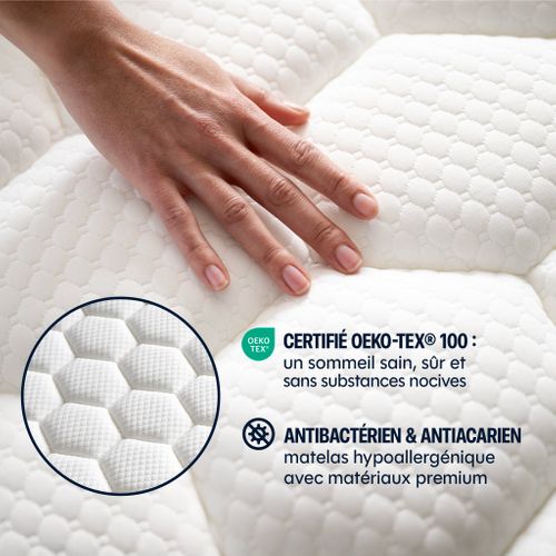 Matelas Hybride Et Oreillers Moelleux 70x190cm épais 22cm Et Oreillers 50x70cm