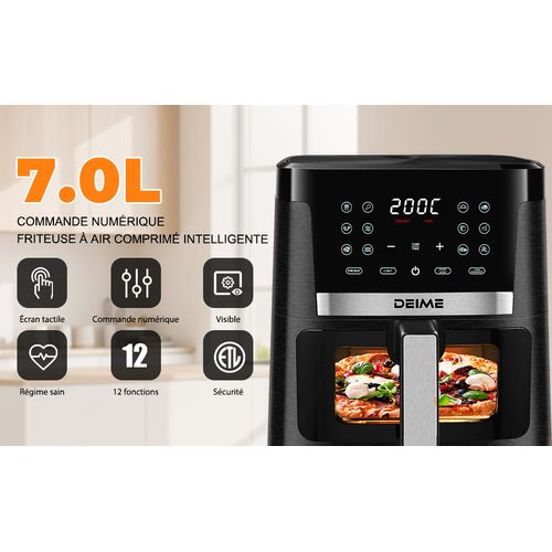 Airfryer  7 L 1800 W 12 Programmes Avec Vitre De Cuisson – Noir Métallisé