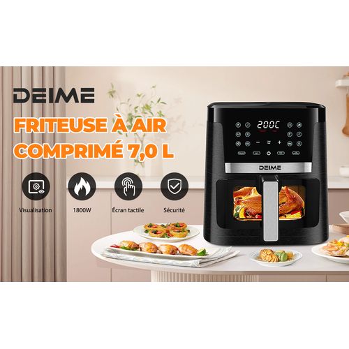 Airfryer  7 L 1800 W 12 Programmes Avec Vitre De Cuisson – Noir Métallisé
