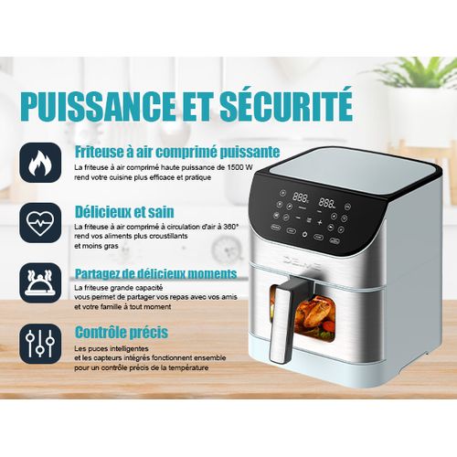Airfryer  6 L 1500 W 10 Programmes Avec Fenêtre De Cuisson – Inox