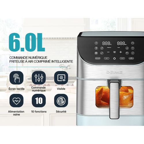 Airfryer  6 L 1500 W 10 Programmes Avec Fenêtre De Cuisson – Inox