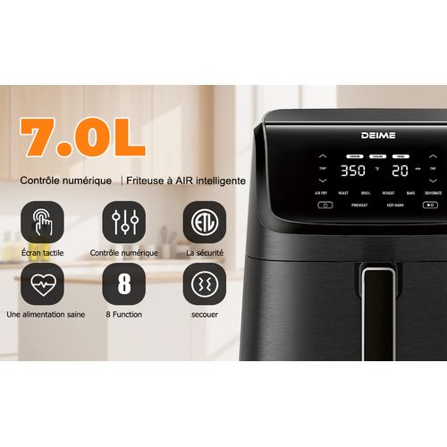 Airfryer 7 L 1800 W 10 Programmes Écran Tactile – Noir