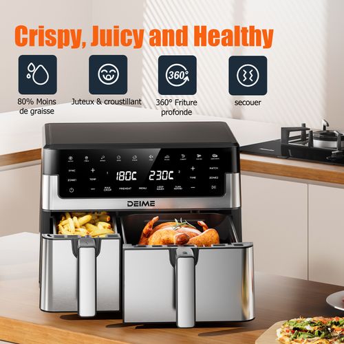 Airfryer  10 L 2800 W 10 Programmes Avec Fenêtre De Cuisson – Inox