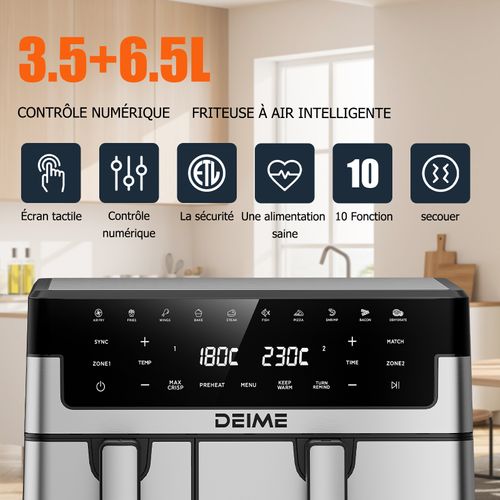 Airfryer  10 L 2800 W 10 Programmes Avec Fenêtre De Cuisson – Inox