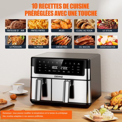 Airfryer  10 L 2800 W 10 Programmes Avec Fenêtre De Cuisson – Inox
