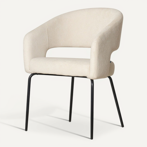 Fauteuil Repas Léna Tissu Beige Pieds Métal Noir