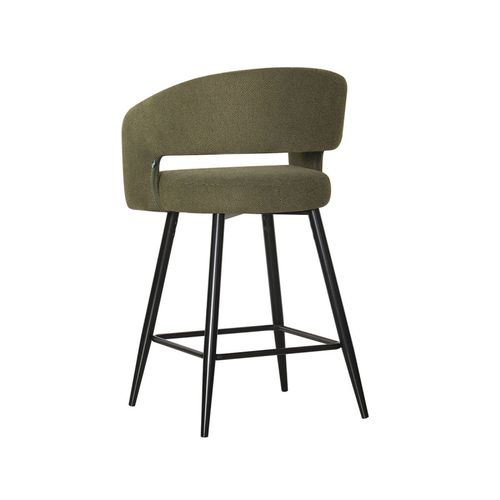 Tabouret De Bar Léna Tissu Vert Pieds Métal Noir