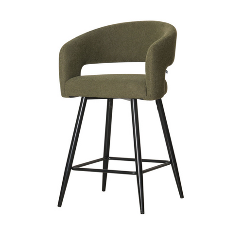 Tabouret De Bar Léna Tissu Vert Pieds Métal Noir