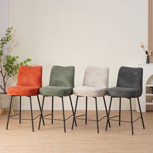 Tabouret De Bar Léon Tissu Gris Pieds Métal Takasit