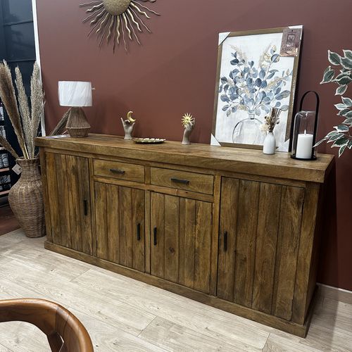 Buffet 200 Cm 4 Portes 2 Tiroirs Manguier Massif Ruv