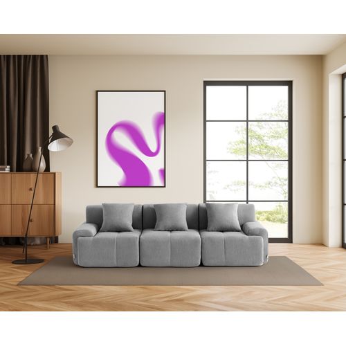 Canapé Droit Compressé Sofamous 3 Places Tissu Chenille Gris Minéral