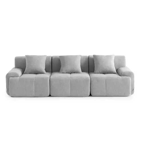 Canapé Droit Compressé Sofamous 3 Places Tissu Chenille Gris Minéral