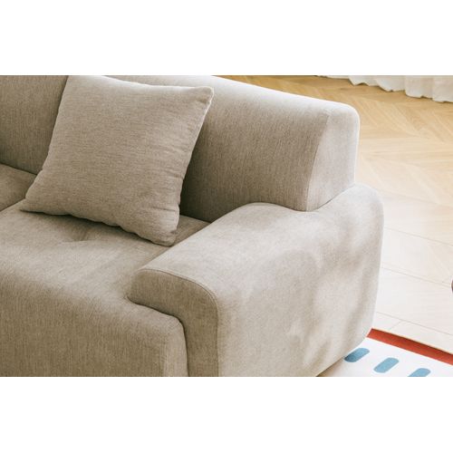 Canapé D'angle Compressé Sofamous 3 Places Avec Méridienne Tissu Chenille Beige Sable