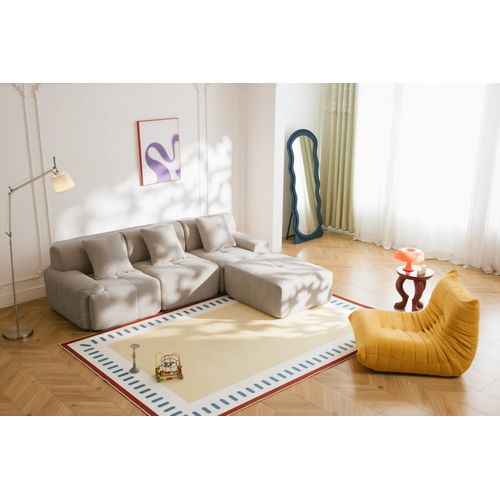 Canapé D'angle Compressé Sofamous 3 Places Avec Méridienne Tissu Chenille Beige Sable