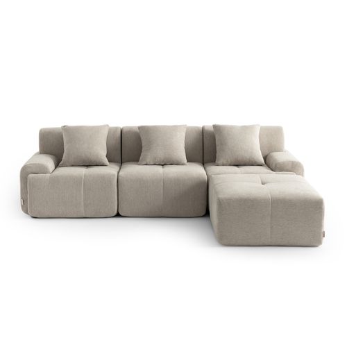 Canapé D'angle Compressé Sofamous 3 Places Avec Méridienne Tissu Chenille Beige Sable