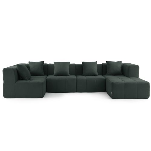 Canapé D'angle Compressé Sofabulous 5 Places Avec Méridienne Tissu Bouclé Vert Foret