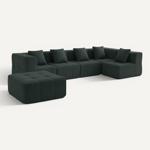 Canapé D'angle Compressé Sofabulous 5 Places Avec Méridienne Tissu Bouclé Vert Foret