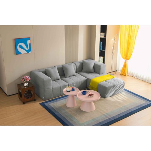 Canapé D'angle Compressé Sofabulous 3 Places Avec Méridienne Tissu Bouclé Gris Nuage