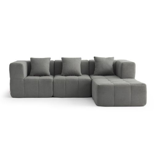 Canapé D'angle Compressé Sofabulous 3 Places Avec Méridienne Tissu Bouclé Gris Nuage