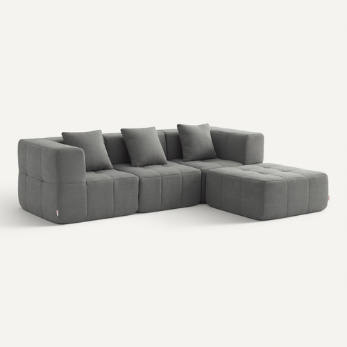 Canapé D'angle Compressé Sofabulous 3 Places Avec Méridienne Tissu Bouclé Gris Nuage
