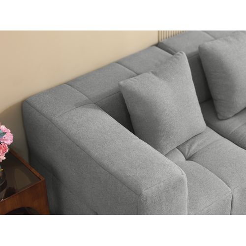 Canapé D'angle Compressé Sofabulous 3 Places Avec Méridienne Tissu Bouclé Gris Nuage
