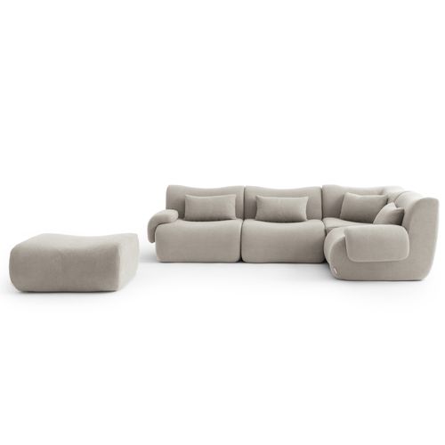Canapé D'angle Compressé Sofatime 4 Places Avec Méridienne Tissu Bouclé Beige Pierre