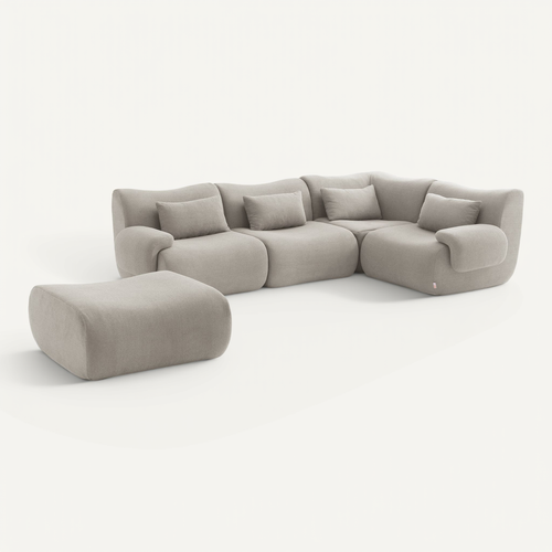 Canapé D'angle Compressé Sofatime 4 Places Avec Méridienne Tissu Bouclé Beige Pierre