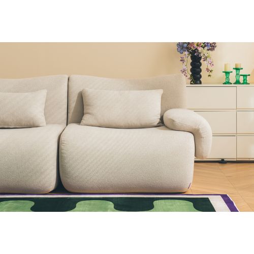 Canapé D'angle Compressé Sofatime 4 Places Avec Méridienne Tissu Bouclé Beige Pierre