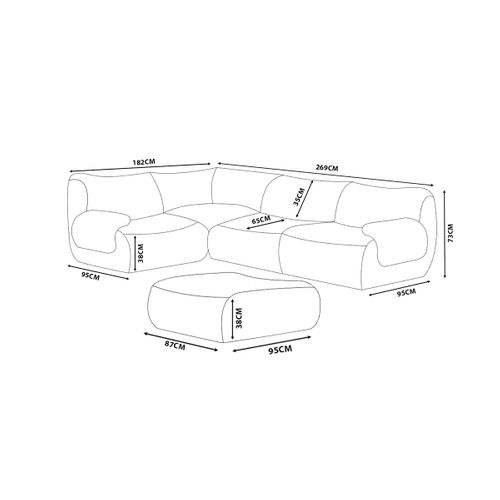 Canapé D'angle Compressé Sofatime 4 Places Avec Méridienne Tissu Bouclé Beige Pierre