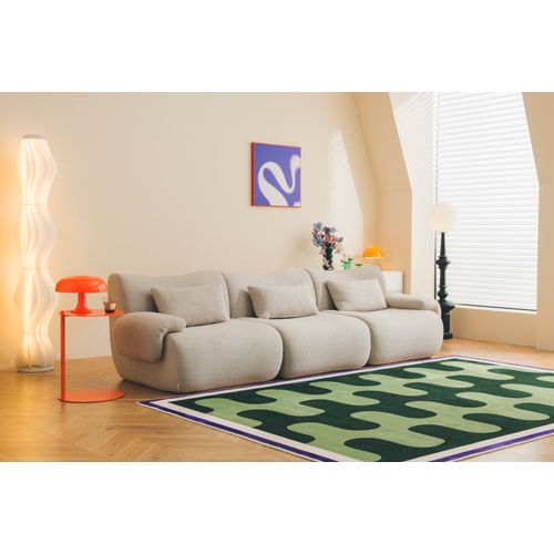 Canapé Droit Compressé Sofatime 3 Places Tissu Fine Bouclette Beige Pierre