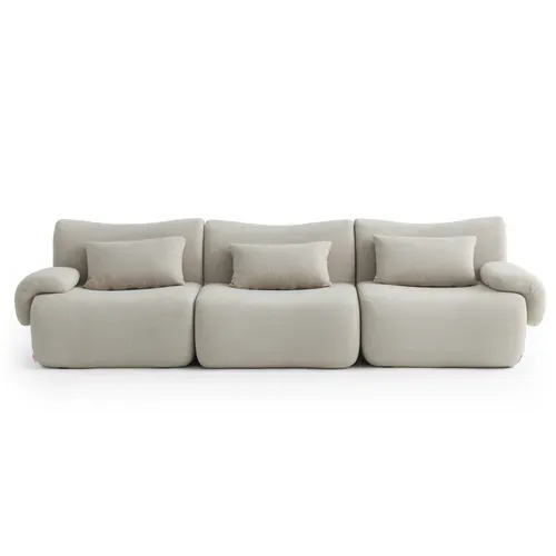Canapé Droit Compressé Sofatime 3 Places Tissu Fine Bouclette Beige Pierre