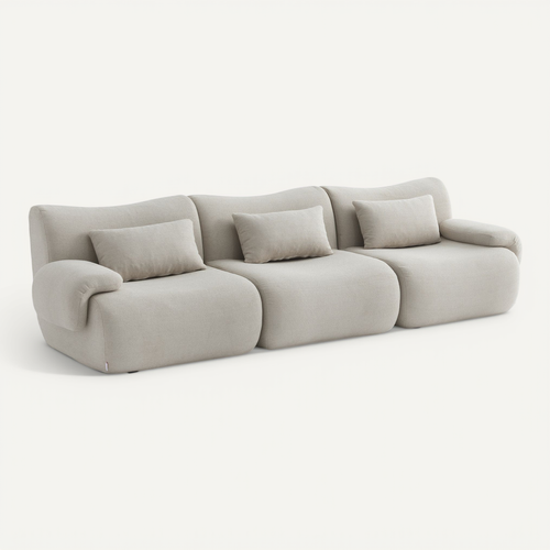 Canapé Droit Compressé Sofatime 3 Places Tissu Fine Bouclette Beige Pierre
