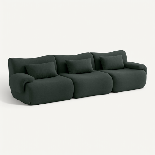 Canapé Droit Compressé Sofatime 3 Places Tissu Fine Bouclette Vert Foret