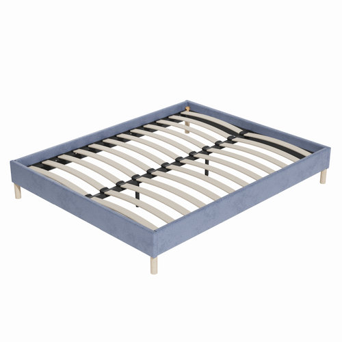 Sommier 180x200 Cm, Cadre En Tissu Bleu, Pieds En Bois