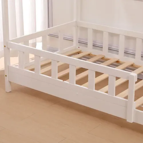 Lit Enfant Cabane 90x190 Cm Avec Sommier - Hauteur Des Pieds 10 Cm - Blanc