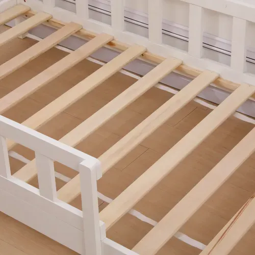 Lit Enfant Cabane 90x190 Cm Avec Sommier - Hauteur Des Pieds 10 Cm - Blanc