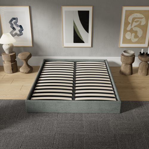 Lit Coffre 160 X 200 Cm, Sommier à Lattes En Bois, Cadre En Tissu Vert