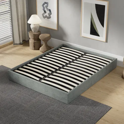 Lit Coffre 120 X 190 Cm, Sommier à Lattes En Bois, Cadre En Tissu Vert