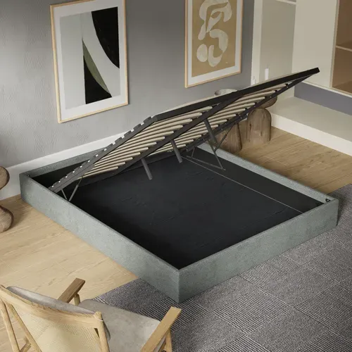 Lit Coffre 120 X 190 Cm, Sommier à Lattes En Bois, Cadre En Tissu Vert