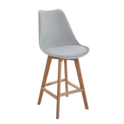 Lot 2 Chaises De Bar Scandinaves 70cm Large Siège Coussin Simili Pieds Bois Tika (gris)