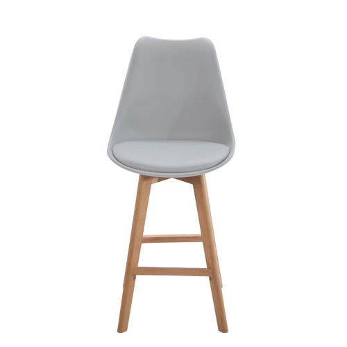 Lot 2 Chaises De Bar Scandinaves 70cm Large Siège Coussin Simili Pieds Bois Tika (gris)