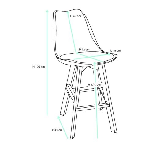 Lot 2 Chaises De Bar Scandinaves 70cm Large Siège Coussin Simili Pieds Bois Tika (gris)