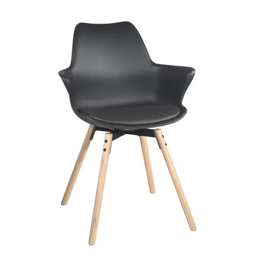 Lot 2 Chaises Scandinaves Accoudoirs Pieds Bois Clair Coussin Simili Moti (noir)