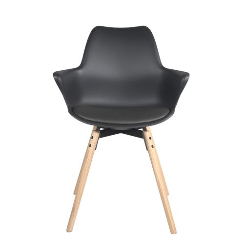 Lot 2 Chaises Scandinaves Accoudoirs Pieds Bois Clair Coussin Simili Moti (noir)