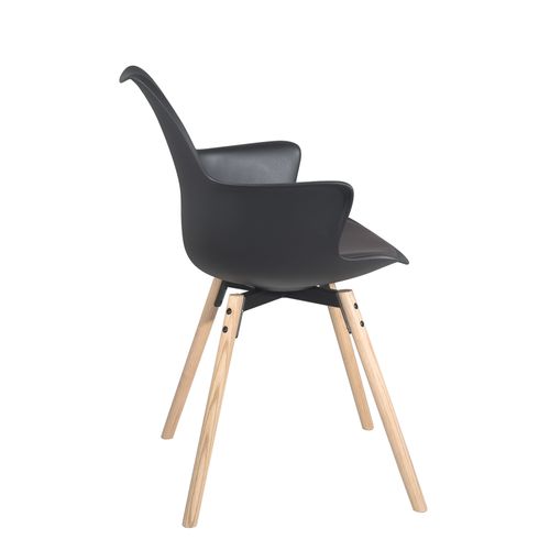 Lot 2 Chaises Scandinaves Accoudoirs Pieds Bois Clair Coussin Simili Moti (noir)