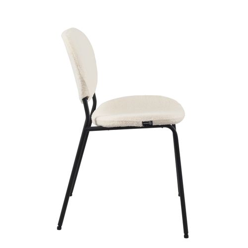 Lot De 4 Chaises De Salle à Manger Mada En Tissu Bouclette Blanc Avec Pieds Métal Noir