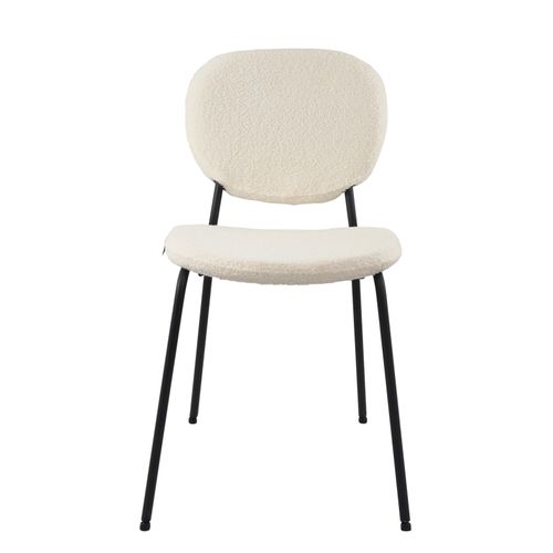 Lot De 4 Chaises De Salle à Manger Mada En Tissu Bouclette Blanc Avec Pieds Métal Noir